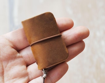 Mini Leather Journal, Leather Retro Pocket Notebook, 30 Blank pages