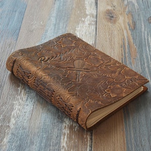 Personalized Leather Recipe Book, Embossed Floral Cookbook