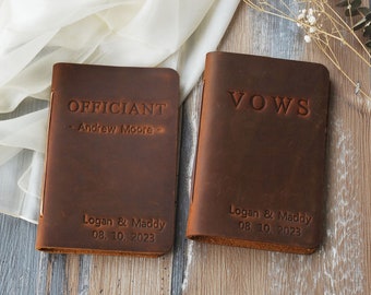 Complete Set of Wedding Vow Booklets + Officiant Book, Personalized, leather vow booklets