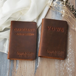 Complete Set of Wedding Vow Booklets + Officiant Book, Personalized, leather vow booklets