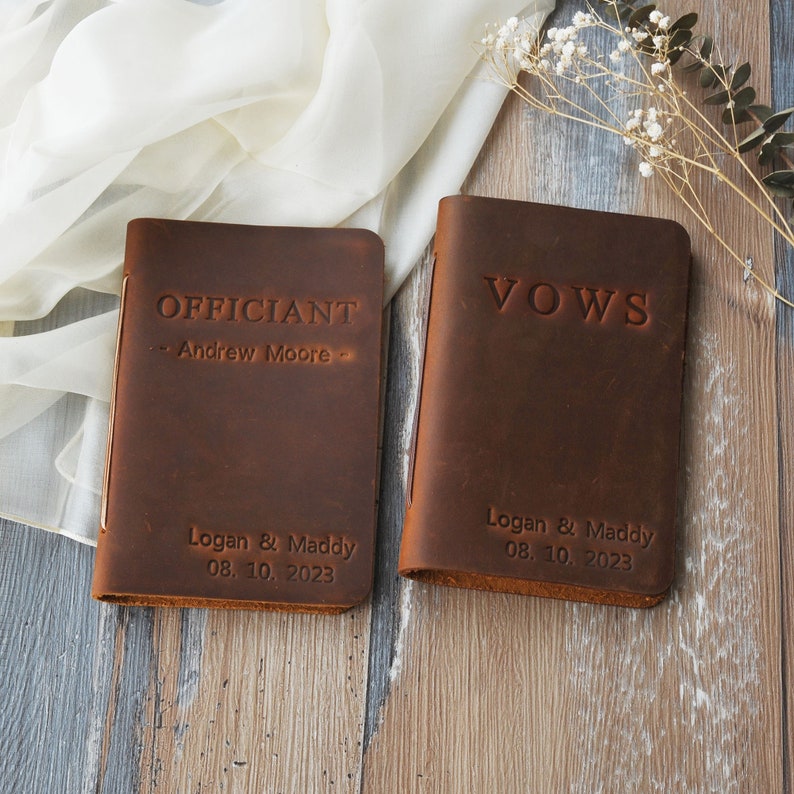 Complete Set of Wedding Vow Booklets Officiant Book, Personalized, leather vow booklets image 1