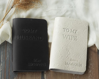 Wedding Vow Books His and Hers - 2 Pack Personalized leather Bride and Groom Notebook for Ceremony Vows