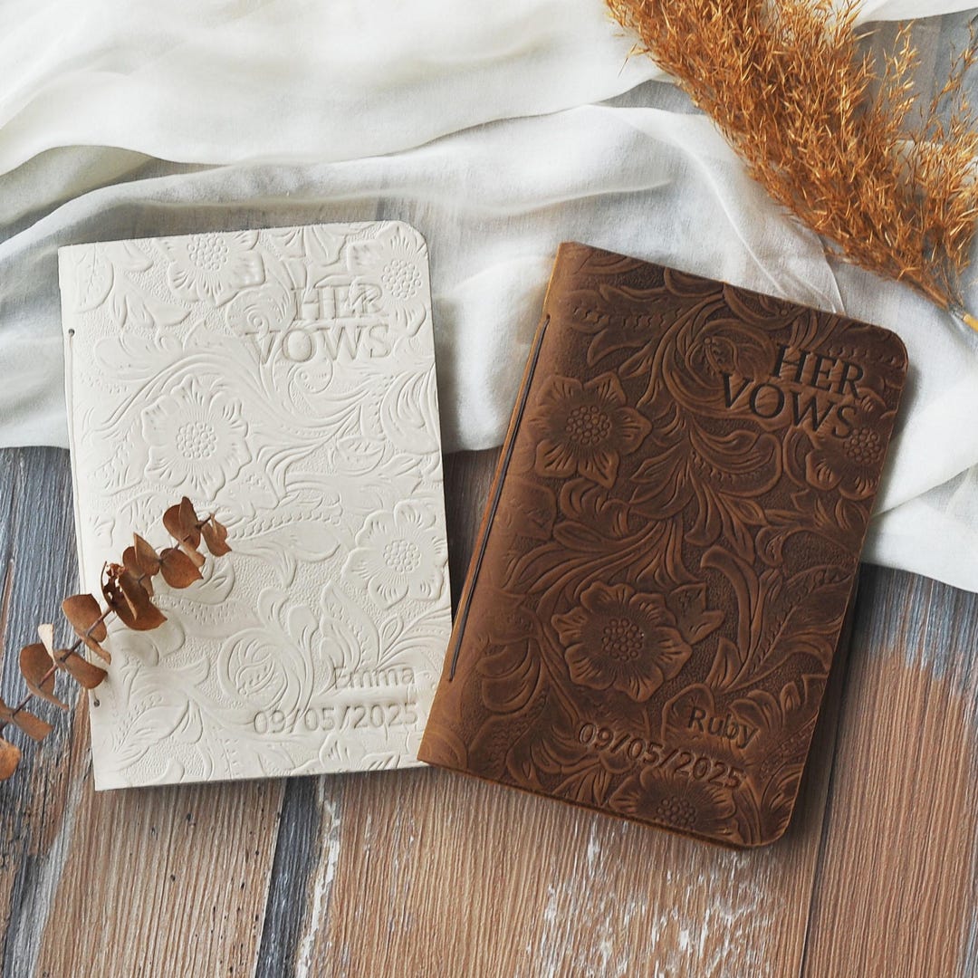 Set of 2 Personalized Wedding Vow Books, Leather Vow Booklet Set, Bride's Vows, Groom's Vows, our Vows, Boho Wedding - 3.5"x5"- 2 books, lined