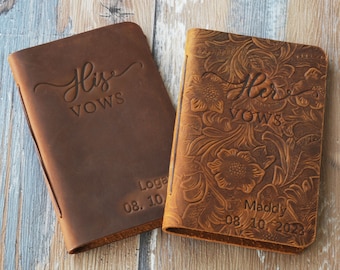 His and Her Vow Books, Leather Vows Book, Personalized Leather Wedding Vow Book with Name and Date,  Bridal Shower Gift, 9 colors available