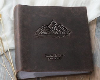 Personalised Leather Photo Album with Sleeves, Custom Genuine leather books for 4x6 Photos, Anniversary Gift, Gift for her