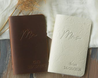 Custom Embossed Leather Vow Books Set, Personalized Wedding Ceremony Journals