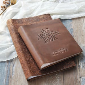 Personalized Leather Photo Album for Couples, Handmade Anniversary Gift for Him & Her, Custom Travel Scrapbook, Wedding Gift (4&quot;x6&quot; Photos)