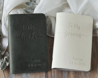 To My Bride / Groom Vow Books, Boho Wedding Vow Books set of 2, Custom Leather Vow books, Color Choices Available
