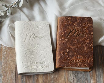 Personalized leather Wedding Vow Books His and Hers Mr and Mrs