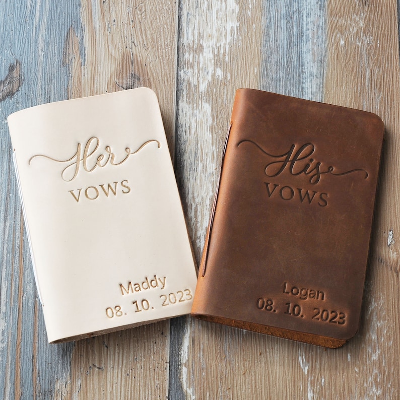 Personalized Leather Wedding Vow Book with Name and/or Date, His/Her Vow Books, Bridal Shower Gift, 9 colors available image 1