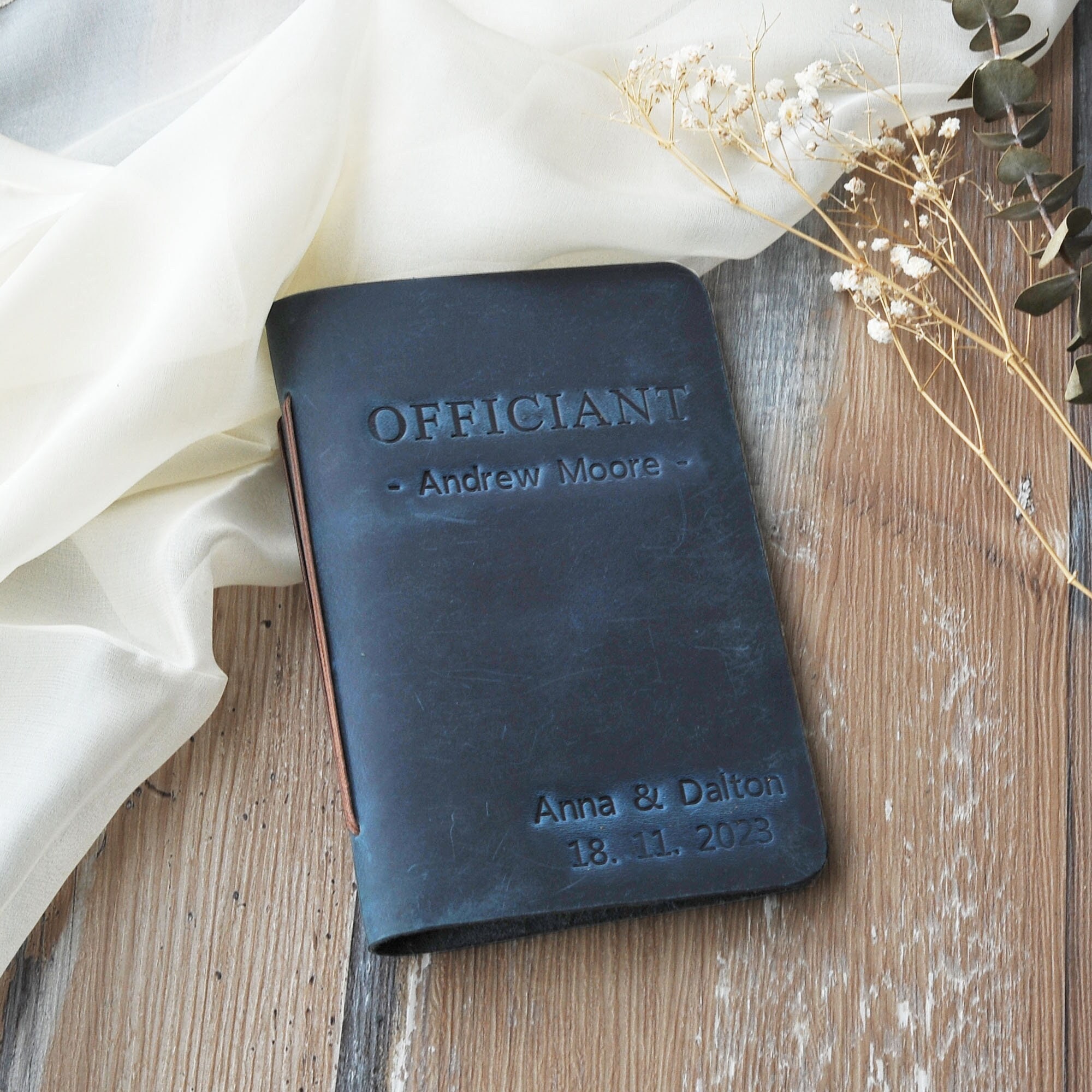 Personalized Officiant Notebook, Custom Luxury Leather Cover Note Book for Speech Sermon Toast, Wedding Day Pastor Host Gifts