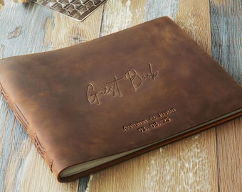 Personalisiertes Leder-Gästebuch, personalisiertes Hochzeits-Empfangs-Gästebuch, Verlobungsfotoalbum und Unterzeichnungsbuch, Hochzeitsandenken
