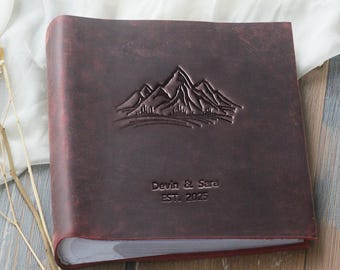 Personalised Leather Photo Album with Sleeves, Custom Genuine leather books for 4x6 Photos, Anniversary Gift, Gift for her