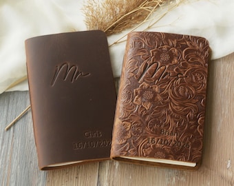 Personalized Mr and Mrs leather Wedding Vow Books His and Hers