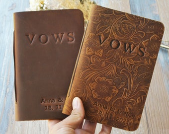 Personalized Leather Vow Books, Her Vows His Vows, Monogram, 9 Color Choices Available