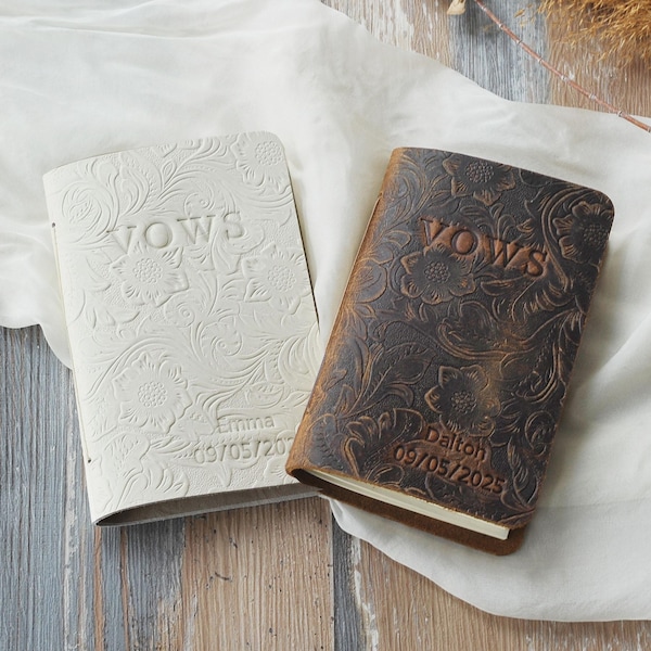 Boho Wedding Vow Books, Personalized Vow Booklets, Tooled floral Leather Vow Books, Luxury Vow Books, His Her Vow Books