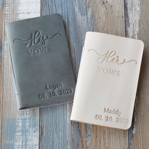 His and Her Vow Books, Leather Vows Book, Personalized Leather Wedding Vow Book with Name and Date, Bridal Shower Gift, 9 colors available image 3