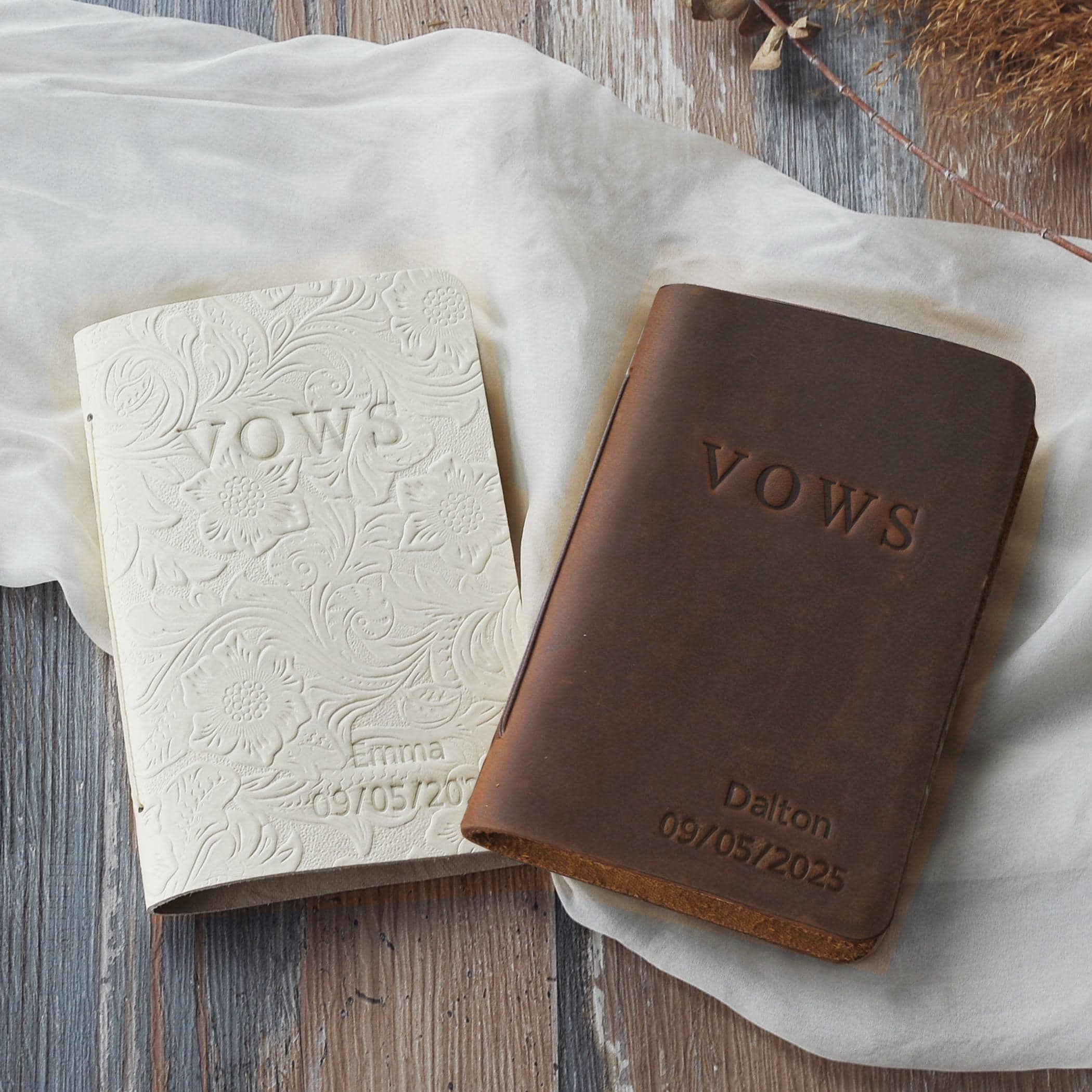 Boho Wedding Vow Books, Personalized Vow Booklets, Tooled floral Leather Vow Books, Luxury Vow Books, His Her Vow Books