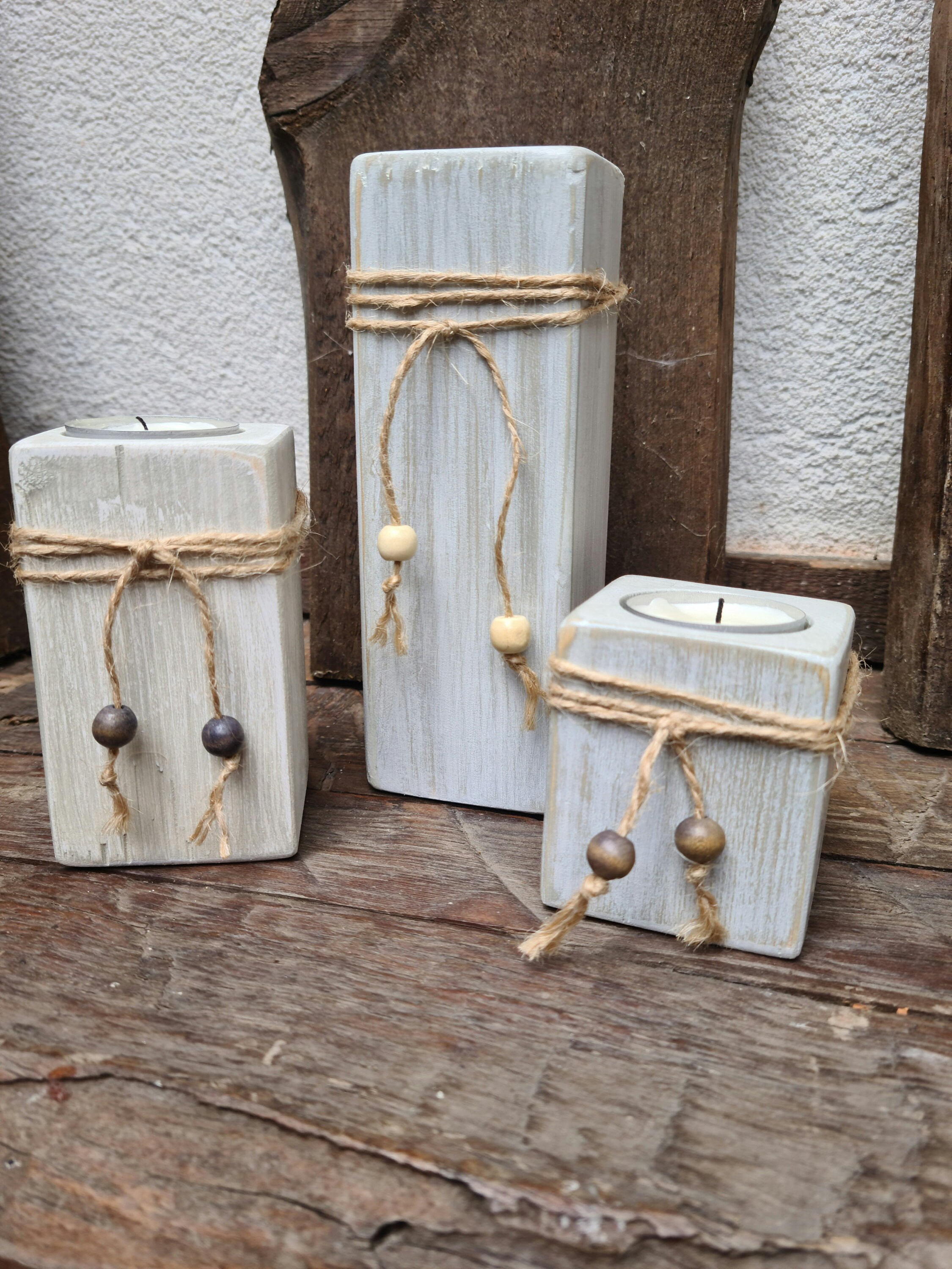 3er Set Holz Teelichthalter Rustikal - Inspirierte Holzkerzenhalter Wohnkultur