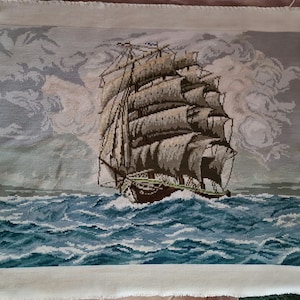 Vintage Handmade Gobelin Wiehler Handmade Gobelin ,,On High Fahrt&#39;&#39;