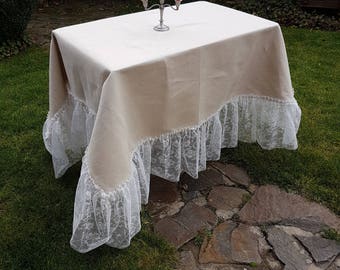 Wedding Burlap Lace Tablecloth Wedding Decor Table Ruffled Burlap Tablecloth