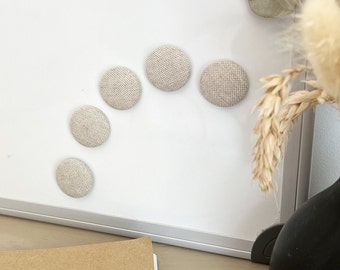 Plain Neutral Round Magnet Set. Chic Natural Canvas Cotton Fabric Button Magnets. Pack of 5.