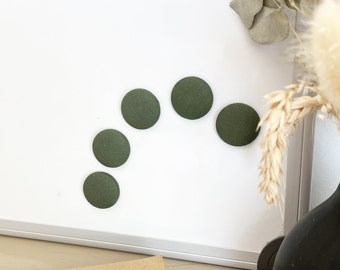 Dark Green Linen Covered Round Fridge Magnet Set. Pack of 5.