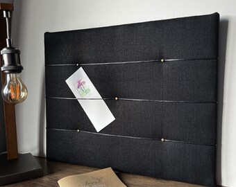 Plain Black Linen Scandi Style Padded Noticeboard / Memo Board. Approx 41 x 51cm / 20 x 16" app