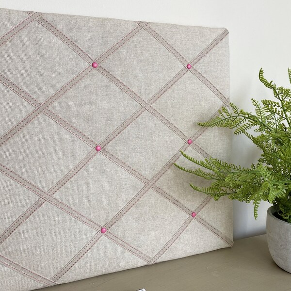 Plain Natural & Pink Memo Board.  Linen Look Padded Fabric Notice Board.  App 40 x 50 cm  20" x 16"