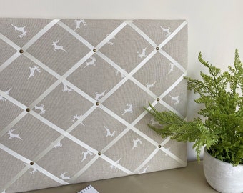 Neutral Stag Print Memo Board.  Deer Padded Fabric Noticeboard.  Approx 40 x 50 cm / 20" x 16"