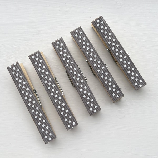 Grey Polka Dot Peg Fridge Magnets. Clip Magnets. Magnetic Note Holders. Pack of 5.