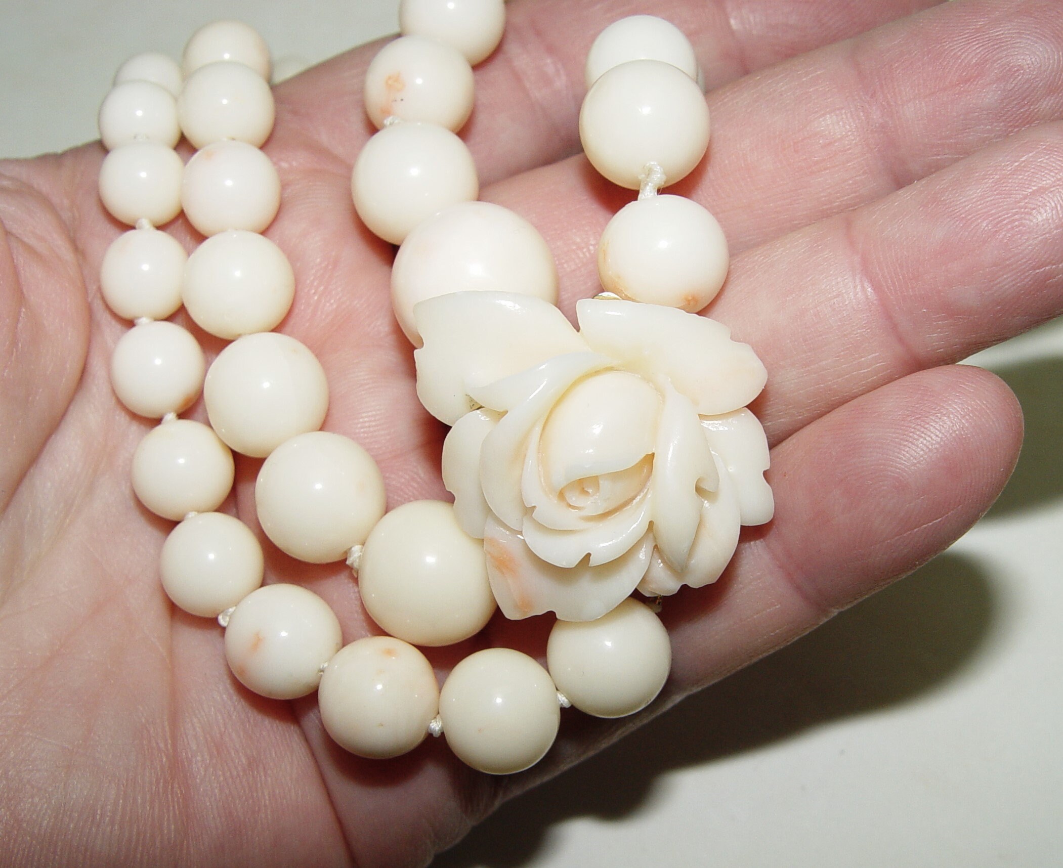 Vintage Angel Skin Natural Coral Double strand Necklace 17" 14K