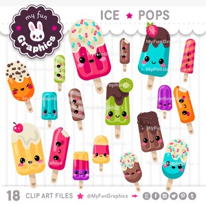 Ice Pops Kawaii Clip Art, Cute Ice Lolly Clipart, Popsicle Clip Art image 1