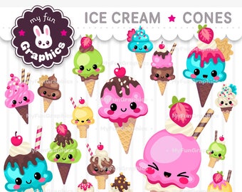 Ice Cream Cones Kawaii Clip Art