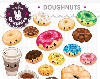 Doughnuts Kawaii Clip Art, Doughnuts Cute Clipart, Cute Donuts