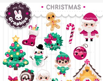 Christmas Kawaii Clip Art / Christmas Cute Clipart