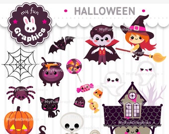 Halloween Kawaii Clip Art, Cute Halloween Clipart