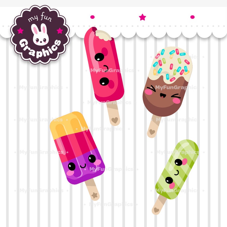 Ice Pops Kawaii Clip Art, Cute Ice Lolly Clipart, Popsicle Clip Art image 3
