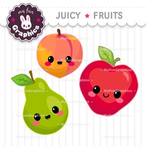 Juicy Fruits Kawaii Clip Art, Fruits Cute Clipart, Cute Fruits image 4