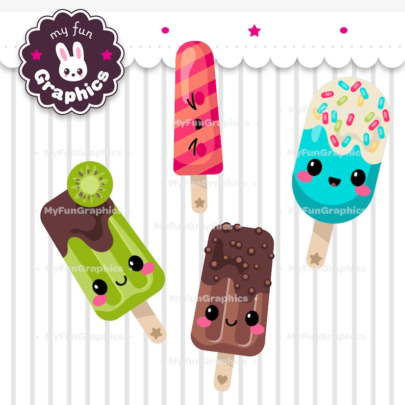 Ice Pops Kawaii Clip Art, Cute Ice Lolly Clipart, Popsicle Clip Art image 6