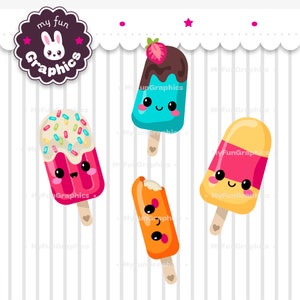 Ice Pops Kawaii Clip Art, Cute Ice Lolly Clipart, Popsicle Clip Art image 2
