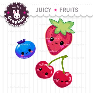 Juicy Fruits Kawaii Clip Art, Fruits Cute Clipart, Cute Fruits image 2