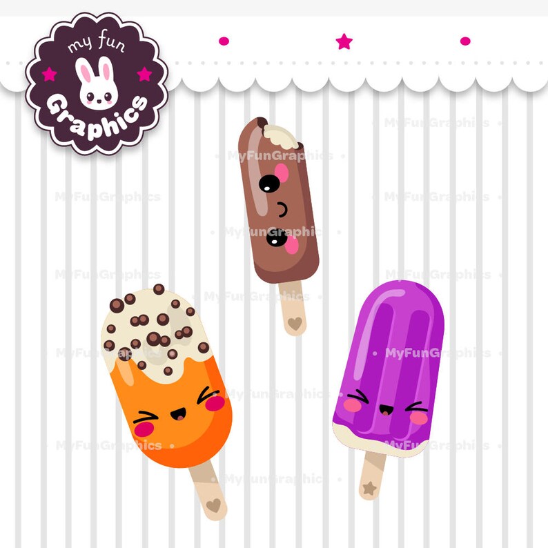 Ice Pops Kawaii Clip Art, Cute Ice Lolly Clipart, Popsicle Clip Art image 4