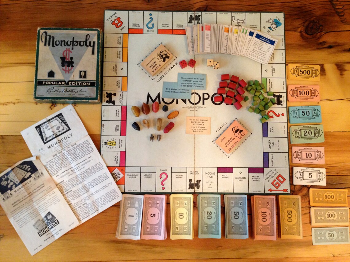 Vintage 1940s Monopoly Game Popular Edition w/ Board RARE Wood Etsy