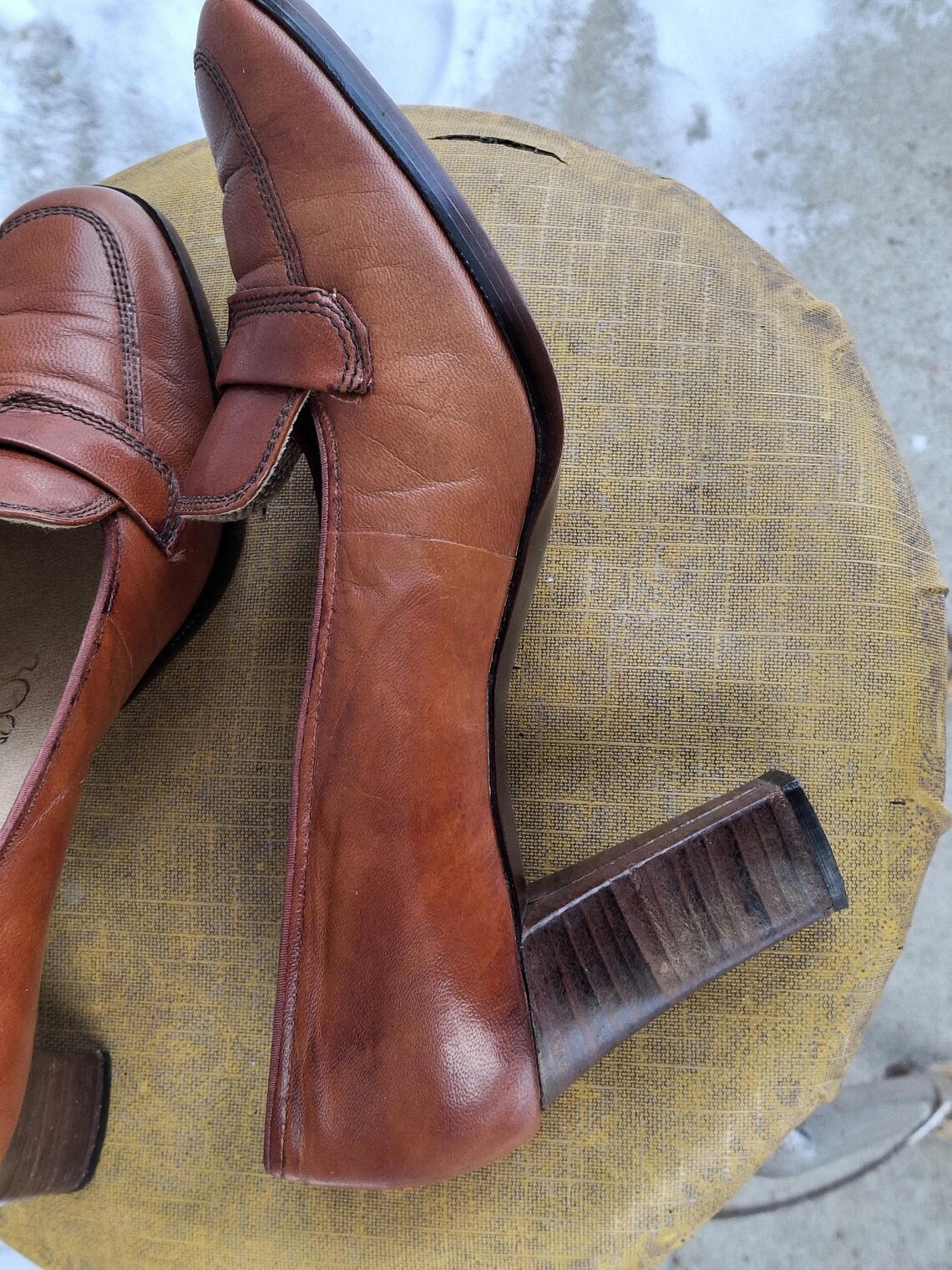 Vintage 1970s Socialite Brown Leather High Heel Shoes Pumps Size 9 ...