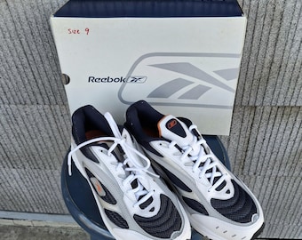 Vintage 2000s 2005 NOS men's Reebok Sneakers Size 9 Blue White Silver Orange