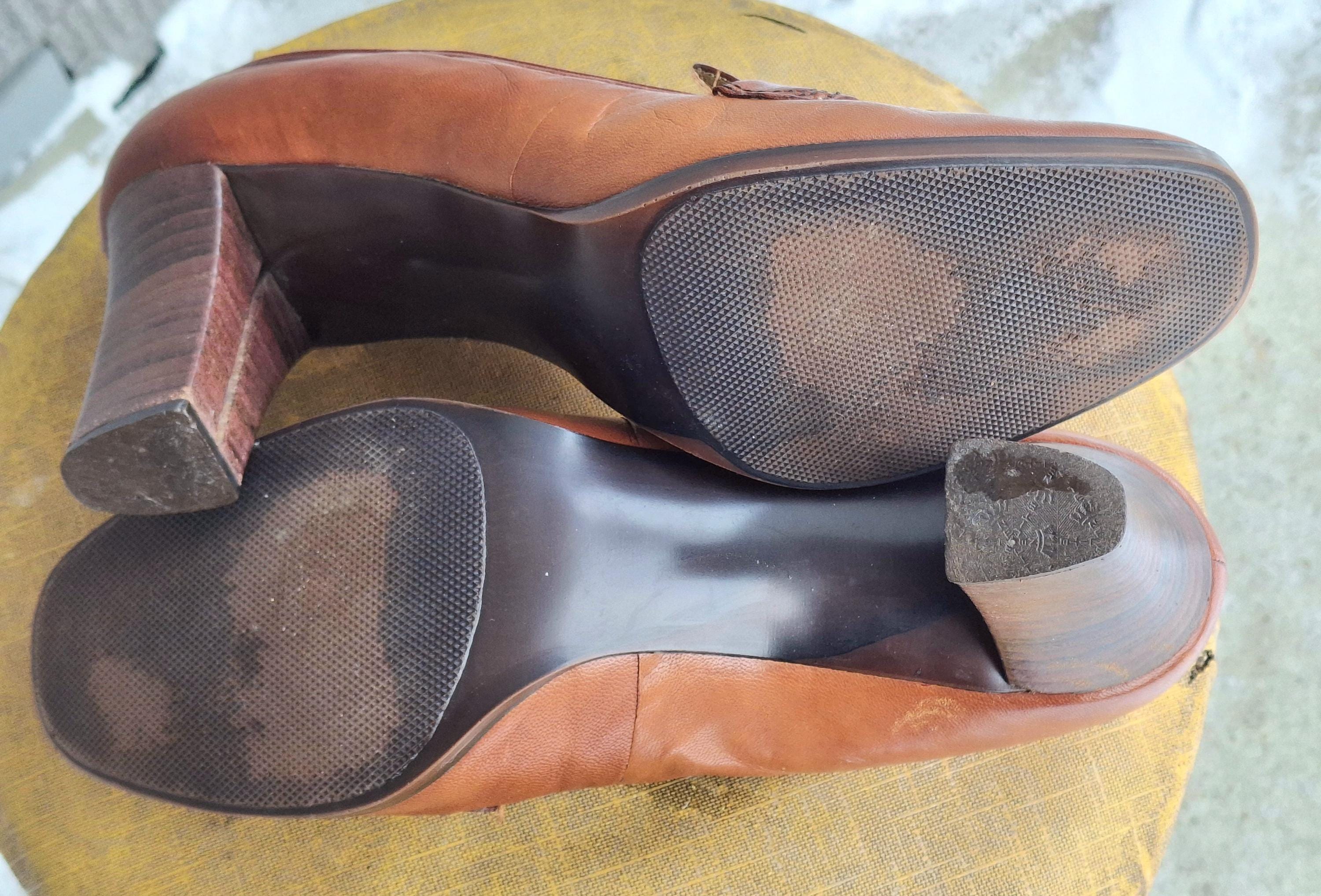 Vintage 1970s Socialite Brown Leather High Heel Shoes Pumps Size 9 ...