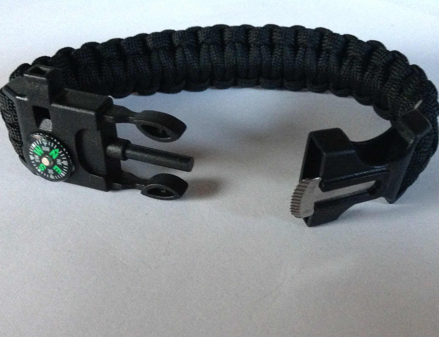 Tactical Survival Paracord Handwoven Bracelet Black Wristband With