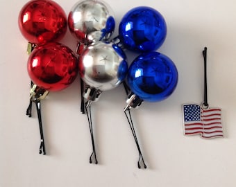 Beard Art Baubles Beard Ornaments Fourth of July Patriotic Gift Set 7 Baubles Flag and Red White and Blue Ball Baubles for the Beard