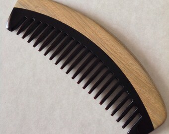 Organic Wide Tooth Black Buffalo Horn and Green Sandalwood Hair and Beard Comb Beard Basics Hair Comb